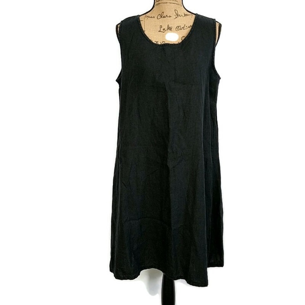 Bryn Walker Dress Women S Black Linen Sleeveless Shift Round Neck Lagenlook